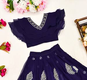 Conjunto de Lehenga y Choli con Volantes de Georgette Azul Rey para Niñas, Marca Shoryam Fashion |   Vestido Largo para Fiestas, para Todas las Temporadas, Elegante, Ropa Étnica para Niños - Product Image 3