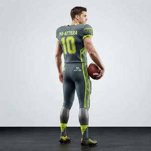 Ensemble de maillots de football américain gris et vert citron personnalisés, pantalon de football rembourré, uniforme d'équipe numéro 10, OEM ODM, vêtements de sport en gros - Product Image 2