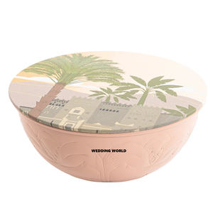 Bol à chocolat couleur pêche de forme ronde classique fait à la main - Product Image 1