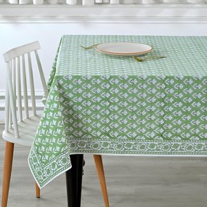 Mantel de algodón con estampado de bloques florales hechos a mano, cubierta de mesa de comedor y boda de estilo rural indio - Product Image 4