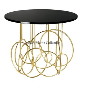 Centre de table en métal au design unique de couleur or Designer fantaisie Look attrayant avec Design circulaire de couleur noire Top Home Decor - Product Image 1