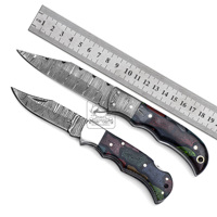 Couteau pliant multifonctionnel en acier Damas sur mesure de qualité industrielle avec pointe biseautée, ensemble de couteaux à lame fixe OEM en Micarta avec empreinte digitale