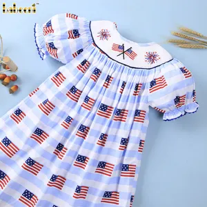 Flag And Fireworks Baby Bishop Dress 4th Of July ODM OEM Wholesale Smocked Girl Dress High Quality - BB1891