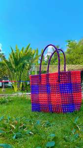 Sac à provisions en nylon réutilisable écologique avec fermeture à glissière RPET Sacs de plage en plastique recyclé tissé à la main fabriqués en Inde - Product Image 4