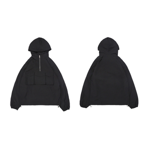 Top Quality Wholesale Oversized Fit <b>Black</b> Nylon Jacket Multi Pockets Pullover Half Zippers <b>Windbreaker</b> Jacket - Product Image 2