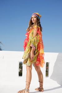 Bohemian Style Fully Frilled Collar With Digital Printing Designer Multicolor <b>Kaftan</b> Short Beach Wear <b>Kaftan</b> Dress for <b>Women</b> OEM - Product Image 4