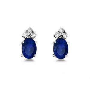 Pendientes de Oro Blanco de 14K con Zafiro Azul Ovalado y Diamantes de 1.24ct - Joyería de Diamantes de Lujo - Product Image 1