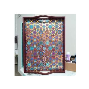 Plateau de service en bois d'acacia écologique à motif solide décoratif indien de luxe Meena fait à la main, logo de couleur personnalisé, MOQ 100 pièces - Product Image 1