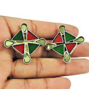 Wholesale New Custom Enamel Women Fashion Stud Earrings 925 Sterling Silver Inlay <b>Handmade</b> <b>Jewelry</b> Wholesaler Manufacturer India - Product Image 2