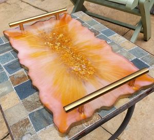 ถาดเสิร์ฟอาหารทำจากยางเรซินด้ามจับทองเหลืองดีไซน์เป็นเอกลักษณ์สำหรับมื้อค่ำอาหารเช้าชากาแฟอาหารเสิร์ฟอาหารเย็นตกแต่ง - Product Image 1