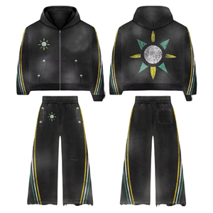 Top Quality Pakistan Manufacturer's Acid Wash Sun Faded Pullover 100% Cotton Hooded Oversized Tracksuit Set Men 500 Plus GSM - Product Image 1