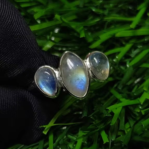 1.52 Carat Natural Rainbow <b>Moonstone</b> 925 Sterling Silver <b>Ring</b> with Rhodium Plating and Bezel Setting Fine <b>Ring</b> for Parties - Product Image 1