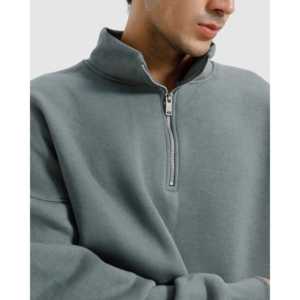 Sweat-shirt basique oversize à col zippé en molleton French Terry, coupe-vent et zippé, logo personnalisable, motif uni - Product Image 6