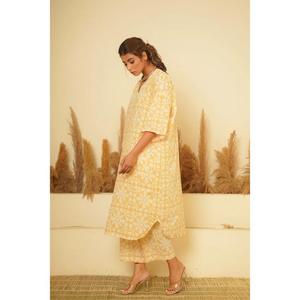 Conjunto Kurti de Algodón 100% con Estampado Floral Paisley Amarillo para Mujer, Ropa Urbana Étnica, Informal, Festiva, Estilo Indio - Product Image 2