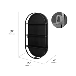 Black <b>Metal</b> <b>Framed</b> Oval Vanity and Bathroom Wall Mirror with Shelves Best Selling Price Bulk Supplies for Wall Mirror Decor - Product Image 5