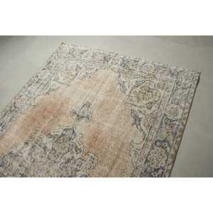 Alfombra Turca Grande de 5,4x9,2 pies, Alfombra de Lana Vintage Azul Marrón con Borde - Product Image 5