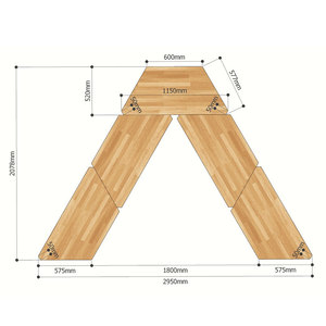 HBLG005 <b>Set</b> 5 -Style Trapezoidal Tables Assembly Required Rubber Wood Iron Legs 295x208x75cm Dimensions <b>Block</b> <b>Building</b> - Product Image 5