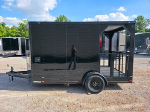 New Lovely 7' X 12' Black With Blackout Elite Porch <b>Trailer</b> With Built-In Sink food vending <b>Trailer</b> - Product Image 2