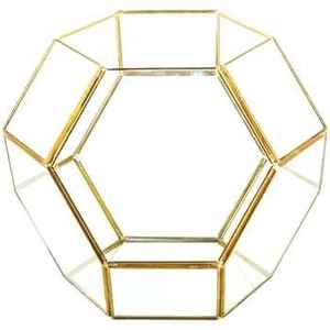 Terrario de vidrio de metal triangular dorado grande para decoración del hogar - Product Image 1