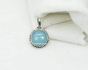 925เงินสเตอร์ลิงเดือนมีนาคมหินควอตซ์สีฟ้าพร้อมกรอบการตั้งค่าทรงกลมจี้เสน่ห์ - Product Image 4