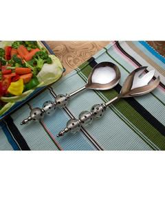 Haute qualité cuillère et fourchette salade serveur ensemble Restaurant maison et hôtel utiliser argenterie en acier inoxydable résine perles salade couverts ensemble - Product Image 1