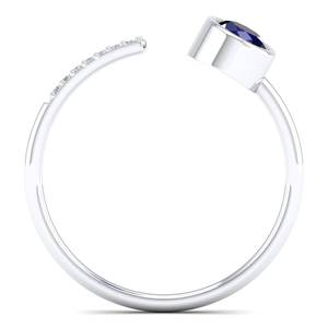 แหวนพลอยไพลินสีน้ำเงินคุณภาพสูง REYES 0.5 กะรัต ตัวเรือนทองคำแท้ 14K พร้อมใบรับรอง GRA ประดับด้วยมอยส์ซาไนต์ เครื่องประดับชั้นดีสำหรับผู้หญิง - Product Image 4