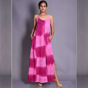 Robe d'été décontractée en coton de haute qualité pour femmes, grande taille, sans manches, teinture par cravate, longueur au sol et élégante - Product Image 5