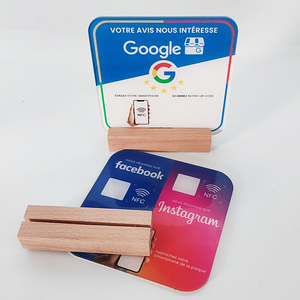 Personnalisé 100mm/120mm Acrylique NFC Tap Card Autocollant D'affichage Réutilisable Logo Imprimé Restaurant Menu Stand <span class=keywords><strong>Google</strong></span> Hotels 13.56MHz - Product Image 1