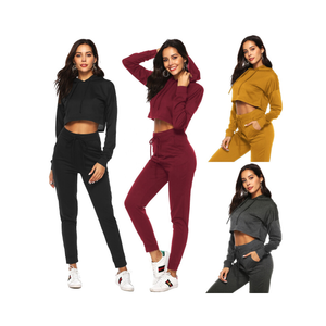 Joggers recortados logotipo personalizado Crop Top capucha sudaderas pantalones de chándal en blanco pesado sudaderas con capucha conjuntos mujer ropa mujer otoño trajes 2025 - Product Image 6