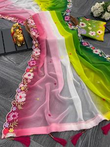 ชุดออกแบบล่าสุดสไตล์ทันสมัยขายดีผ้าส่าหรีเทียมผ้าทอลายงานเย็บปักถักร้อยและงานเย็บปักถักร้อย - Product Image 6