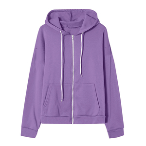 Sweats à capuche pour femmes Sweats à capuche zippés à manches longues Couleur unie Casual Cotton Sweats à capuche à la mode Tops avec poche - Product Image 1