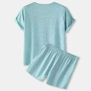 Ensemble T-shirt et short décontracté en coton respirant pour l'été, unisexe, deux pièces, col en V, logo personnalisé pour homme - Product Image 1