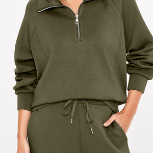 Nouvel arrivage de survêtements personnalisés à demi-fermeture éclair en coton et en polyester tendance pour femmes ensemble sweat-shirt et pantalon de survêtement décontractés de haute qualité - Product Image 6