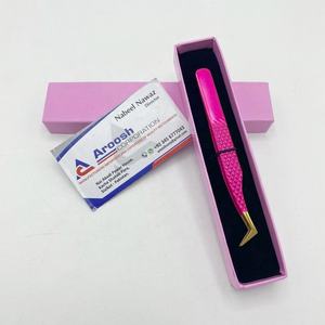 Pinzas de extensión de pestañas de diamante de acero inoxidable transparente Rosa tipo L de Punta dorada profesional logotipo personalizado al por mayor alto - Product Image 5