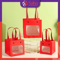 Sacs en papier kraft personnalisables avec fenêtre carrée, sacs artisanaux biodégradables pour bijoux, cadeaux mignons, emballage personnalisé avec logo imprimé OEM