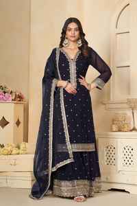 Último diseñador Faux Georgette bordado secuencia trabajo Sharara traje por Fab Zone - Product Image 5