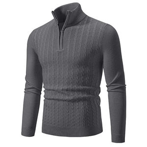 Trending <b>men's</b> cable knit half-zip <b>turtleneck</b> pullover premium slim fit warmth <b>sweater</b> zipper style stand collar <b>men</b> <b>sweater</b> - Product Image 5