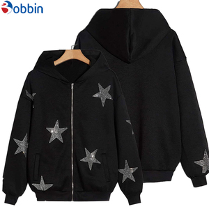 Sudadera con Capucha de Felpa para Mujer, Diseño Sólido con Bordado de Pedrería, 100% Algodón, Secado Rápido, Transpirable, Antibolitas, Ropa Casual de Invierno - Product Image 2