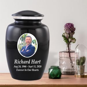 Urnas de cremación con foto personalizada para cenizas de adultos, urnas de entierro personalizadas para cenizas humanas, hechas a mano, tamaño personalizado, negro - Product Image 4