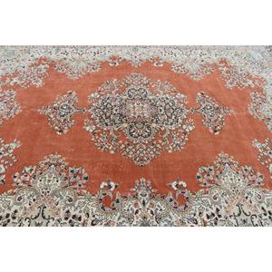 Tapis turc vintage surdimensionné 9,8x12,8 pieds, tapis orange avec bordure blanche - Product Image 5