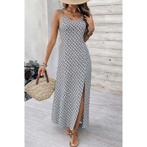 Jane's Women's <b>Spaghetti</b> Strap V-Neck Slit <b>Long</b> Knit Maxi Dress - Casual Summer Sundress with Comfortable Supre Fabric - Product Image 2