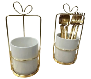 Conteneurs de rangement pour la cuisine, vaisselle, en fil de fer moderne de luxe, finition cuivre classique, écologiques, portables, à 2 niveaux - Product Image 2