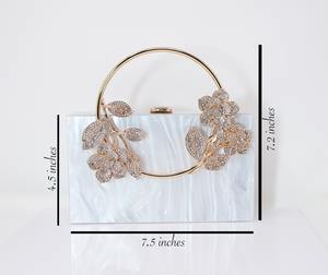 Bolso de mano de resina de tamaño personalizado con cristal y piedra, bolso de mano de novia, monederos acrílicos para mujeres y niñas para bodas y fiestas - Product Image 3