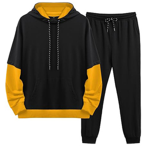 Survêtement athlétique 2 pièces décontracté pour homme léger 100% polyester respirant couleur unie tenues de jogging à manches courtes/longues - Product Image 1