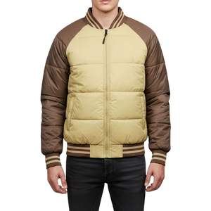 Chaqueta Acolchada Estilo Universitario Beige y Marrón para Hombre, Chaqueta de Invierno con Logotipo Personalizado, Abrigo Acolchado, Ropa de Calle Cálida para Hombre - Product Image 1