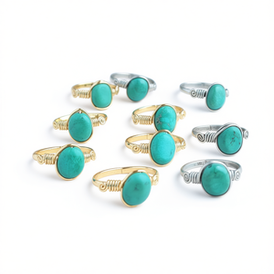 <b>Boho</b> Style Gold and Silver Plated Fashion <b>Rings</b> with Vibrant Turquoise Stones for Resale - Product Image 2