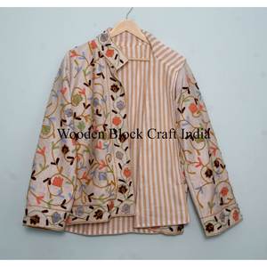 Chaqueta Universitaria de Invierno y Otoño, Estilo Bohemio, Bordado Floral, Terciopelo Ecológico, Resistente al Viento, Transpirable, Relleno de Algodón Suzani, Tejida - Product Image 4