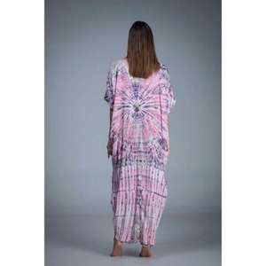 <b>Womens</b> Tie Dye Kaftan <b>Dress</b> Pink <b>Purple</b> High Low Kaftan Loose Fit Summer Beach Resort Wear - Product Image 4