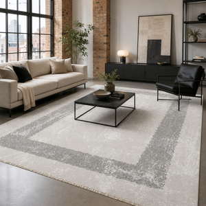 Alfombra Lavable Moderna de Color Gris Suave con Diseño de Líneas Atemporales de Netline Home - Product Image 1