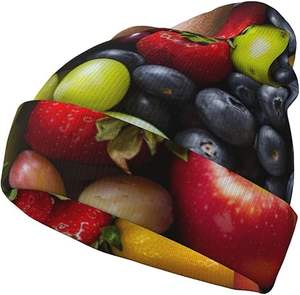 Bonnet tricoté imprimé légumes et fruits variés, chaud et élégant pour femme, bonnet d'hiver unisexe sans bord, casquette à revers - Product Image 1